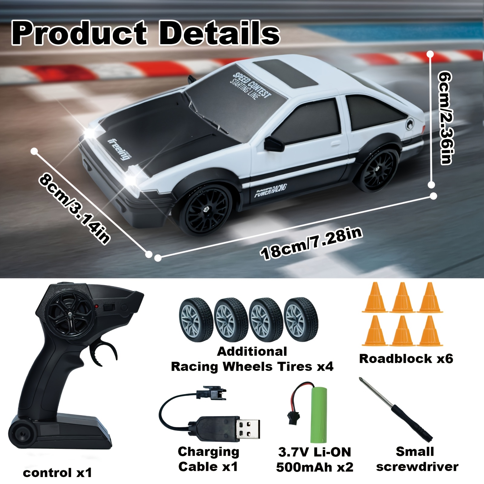 Free shipping Remote 2.4GHz 1:24 scale 4WD high-speed model with LED lights drift tires, mini fast remote control toy car for adults, boys, girls and 
