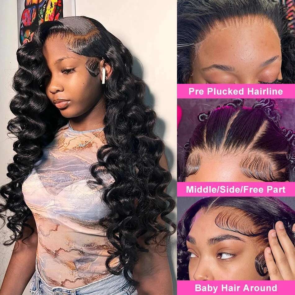 300 Density Loose Deep 13x6 Frontal Human Hair Wigs 40 Inch Black Nature Water Wave 13x4 Lace Front Wig For Women