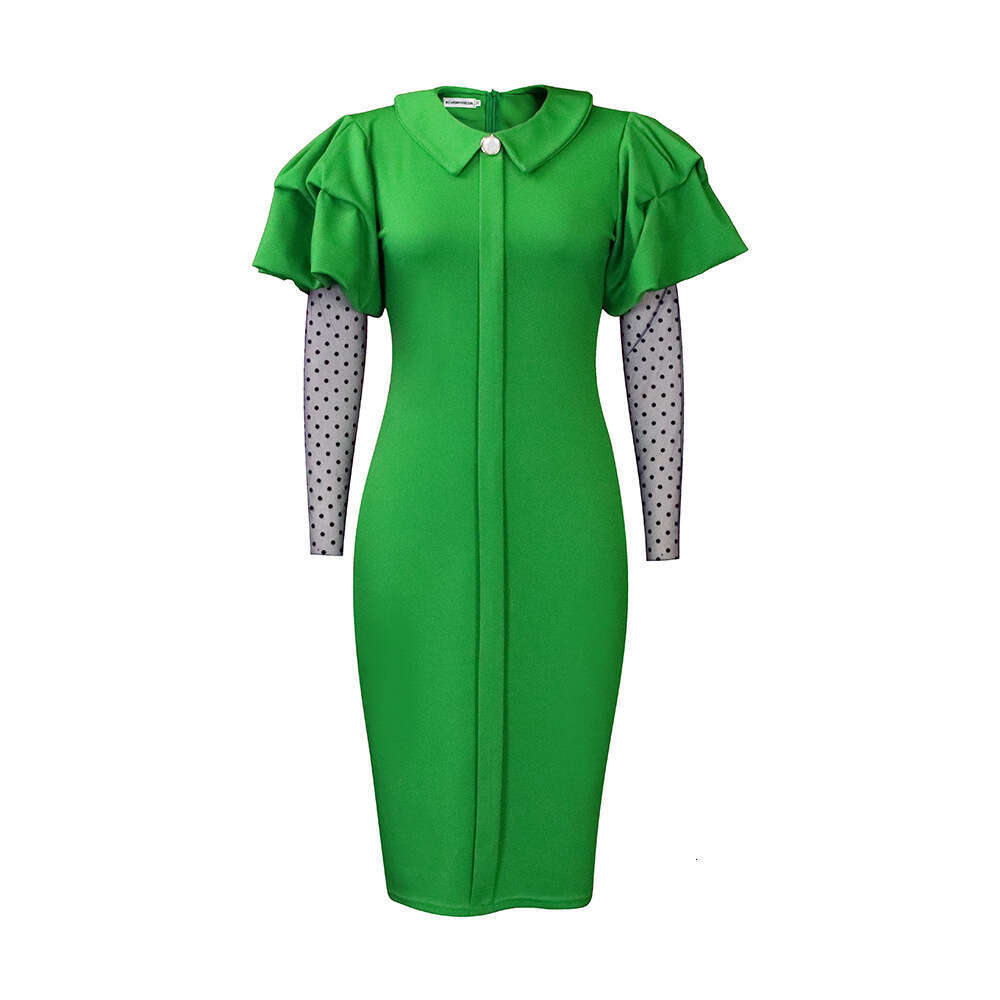 Women's Wear Women's Autumn/Winter New Mesh Pleated OL Temperament Commuter Large Dress