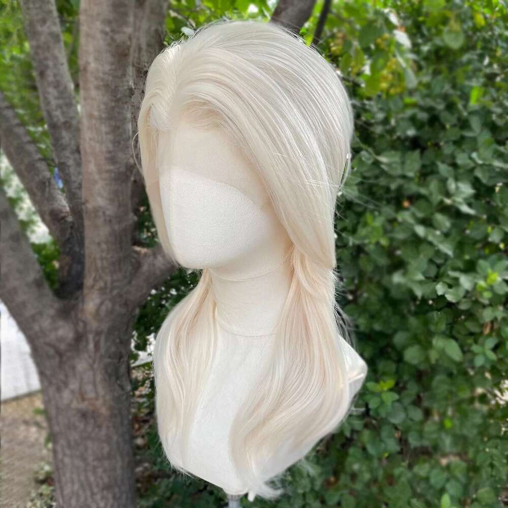 Platinum Blonde 13x4 Lace Front for Women Cosplay Shoulder Length Short Curly Synthetic Wigs Layers Ponytails
