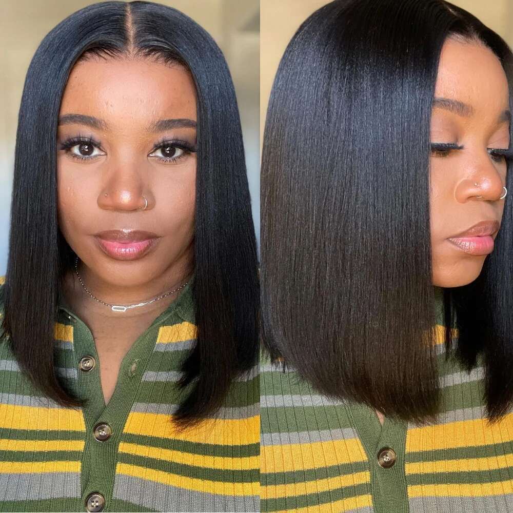 UNice Yaki Straight Bob 7x5/13x4 Cut Bleached Pre Plucked Human Hair Lace Front Wig 150% Density