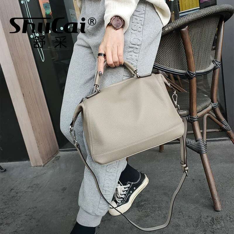 New Large-Capacity Soft First Layer Cowhide Handbag Shoulder Messenger Bag All-Match Casual Fashion Factory Direct Supply