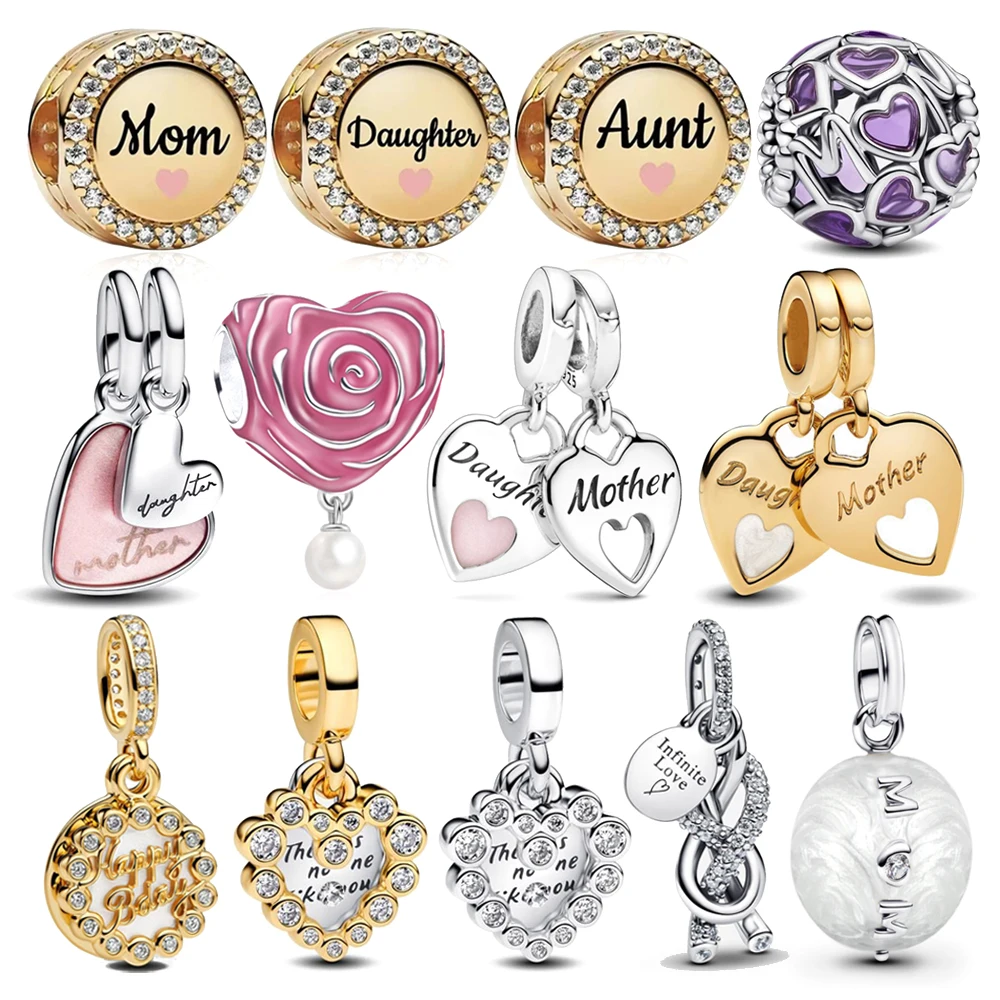 2025 New Desgin Mother's Day Series Splittable Mother & Daughter Dangle Charm Fit Original Pan Charms Bracelet Necklace DIY Women Fine Jewelry Gi