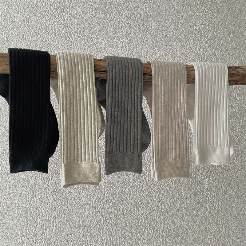 New Solid Color Double Needle Minimalist Pile From Dongdaemun, South Korea, Ins Calf White Socks For Women To Look Slim, Korean Style B5