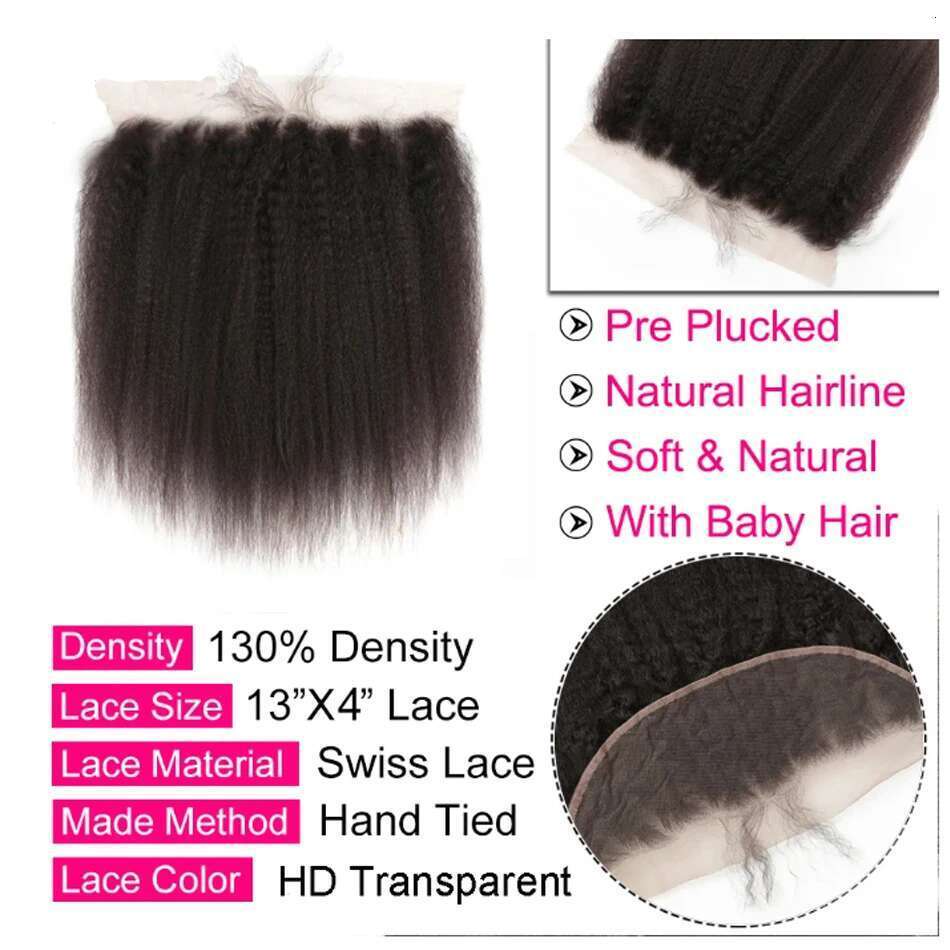 Kinky 13X4 Raw Indian Yaki Straight Human Hair 4*4 Lace Closure Bundles With Frontal