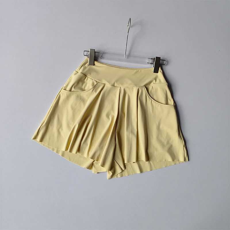 Running Sports Shorts Loose with Pockets High Waist Belly-closing and Anti-exposure Fitness Tennis Skirts Ice Silk Quick DryingXJ250520