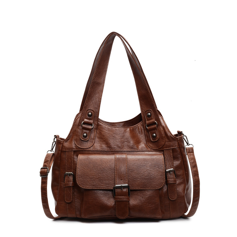 2025 New Fashionable Large Capacity Soft Leather Handheld Women's Casual Single Shoulder Crossover Tote Bag