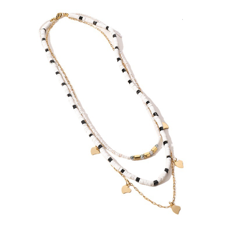 Cold style natural stone necklace, French pearl studded collarbone chain, sweater chain