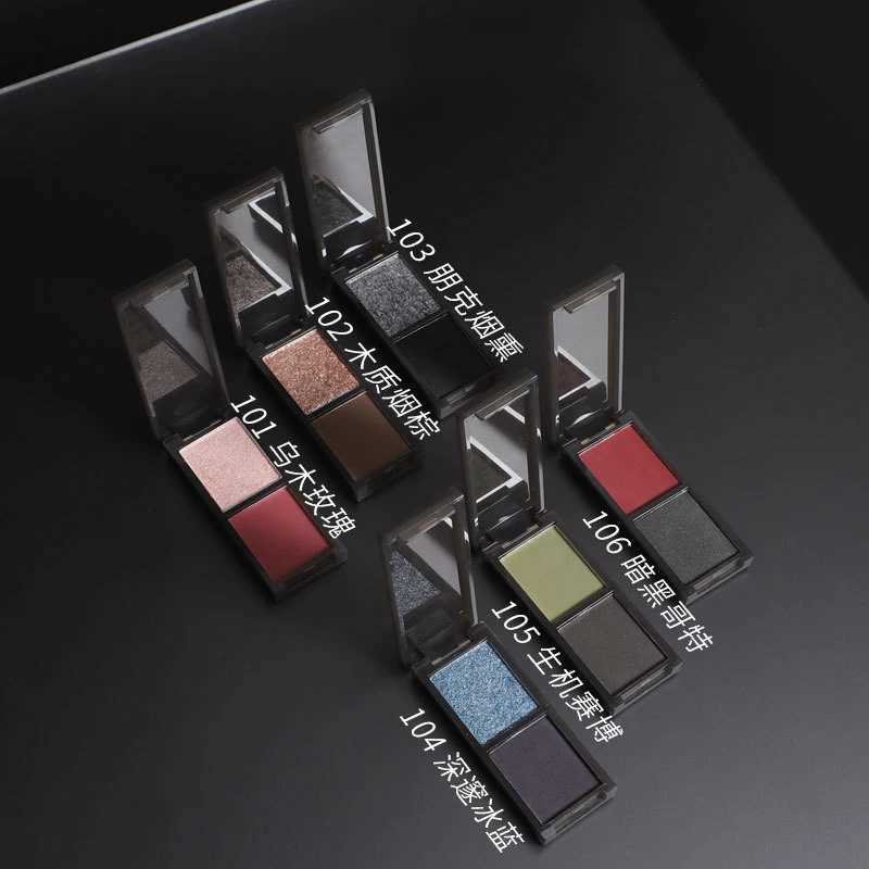 2 Colors Eye Shadow Palette Matte Glitter Eyeshadow Gothic Red Black Pigments Waterproof Earth Color Shimmer Portable CosmeticsXJ250520