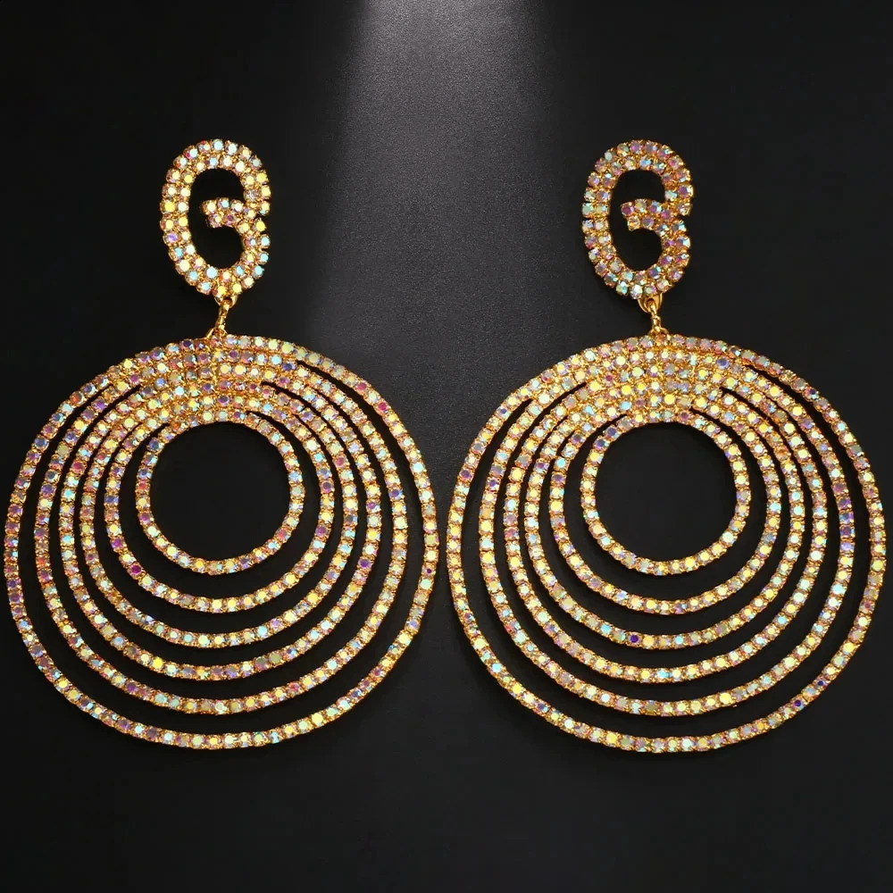 Personality AB Color Large Hoop Earrings Gift Exaggerated Multi Layer Circle Drop Earrings Drag Queen Jewelry Accessories 250519