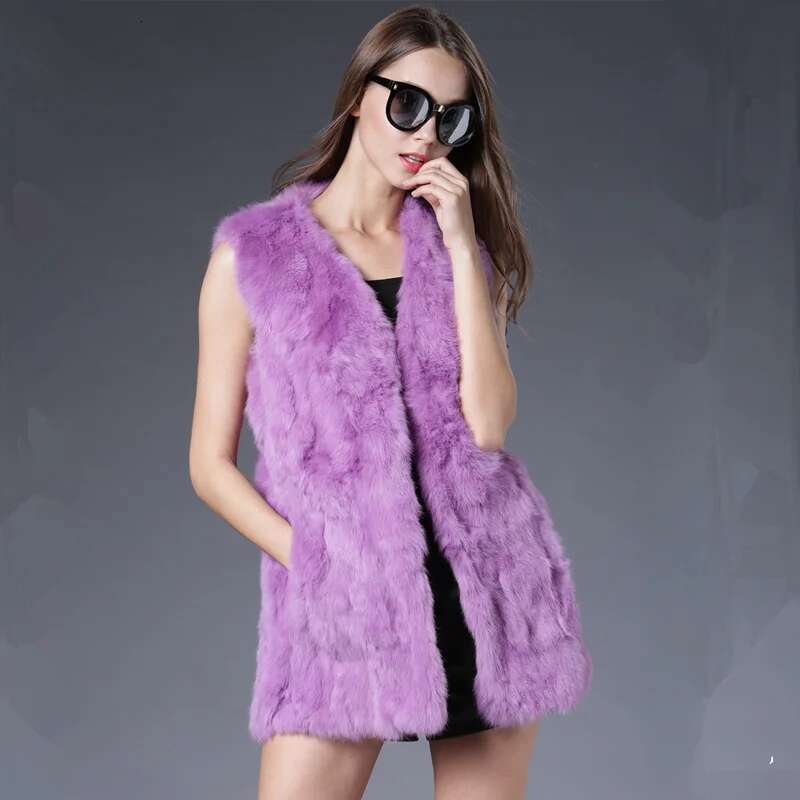 Fancy Rani Real Rabbit Fur Vest Natural Jacket For Women Fashion Leather Autumn Winter Spring Outwear High Quality Designer