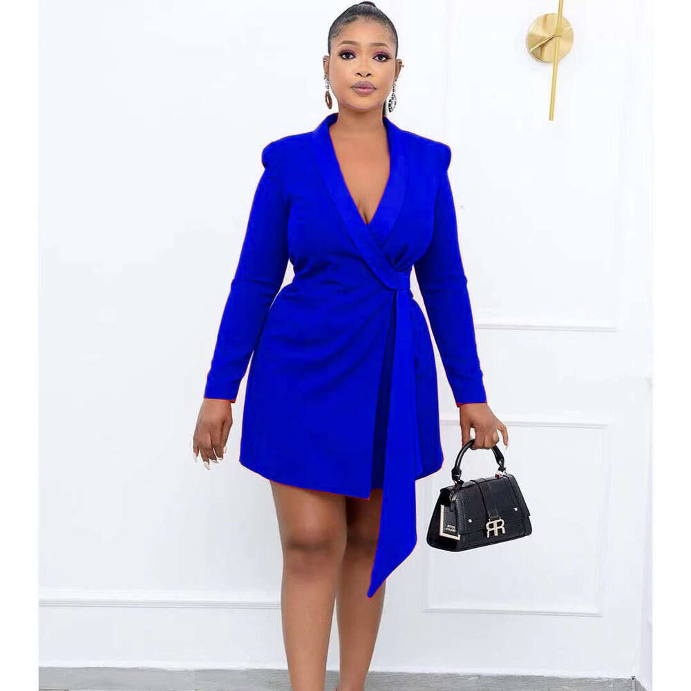 Women's Wear Autumn New Style Commuter Office Slim Fit Tie Up Suit Large Dress