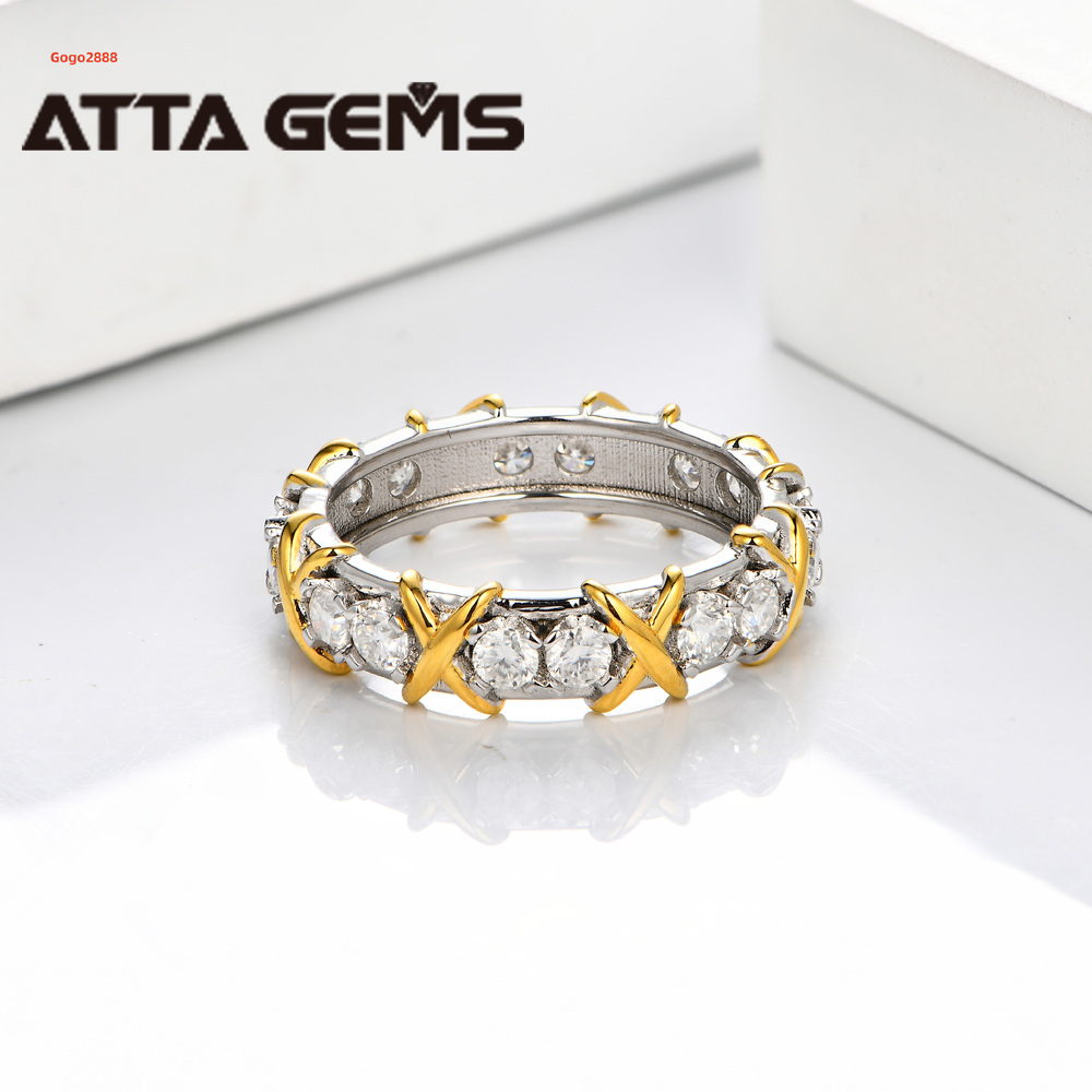 ATTA Classic Jewellery Silver 925 Rings With X Hollow Moissanite Ring for Women 18K Gold Plated Silver Jewelry