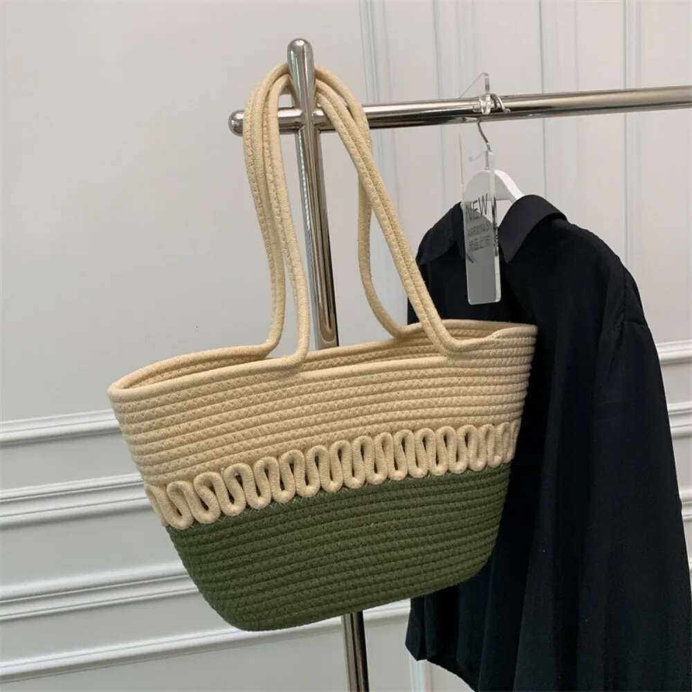 Shoulder Skeleton Cotton Thread Woven New Summer Large Capacity French Straw Seaside Vacation Beach Bag Female