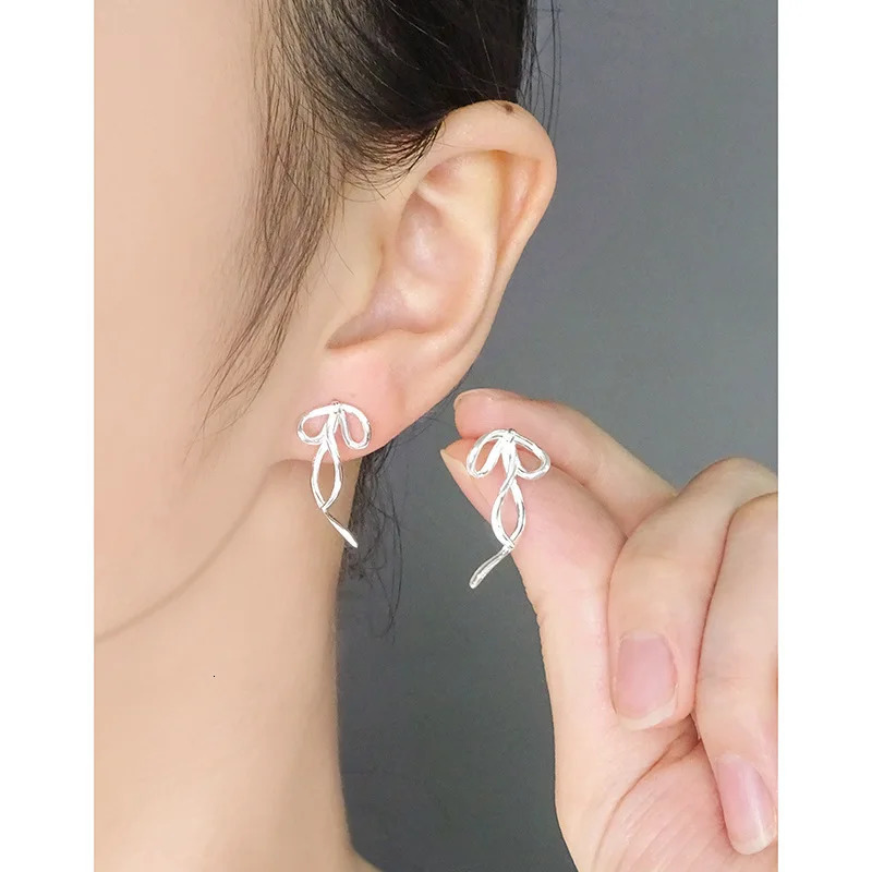 F.I.N.S Korean Versatile Ribbon Bow Original S925 Sterling Silver Stud Earrings Bowknot Pierced Ear Fine Jewelry Prevent Allergy 250517