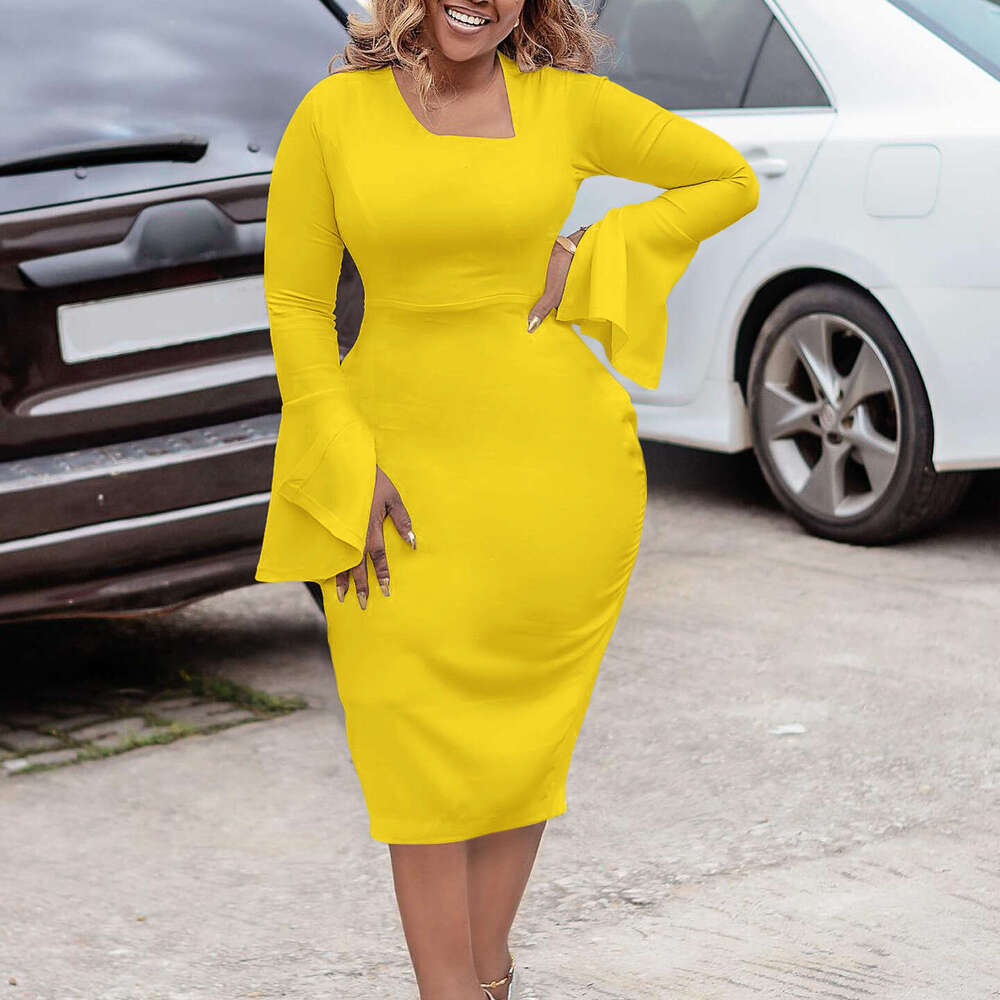 Women's Wear Large Women's Autumn/Winter New Fashion Diagonal Neck Long Sleeve Wrapped Hip Pencil Dress