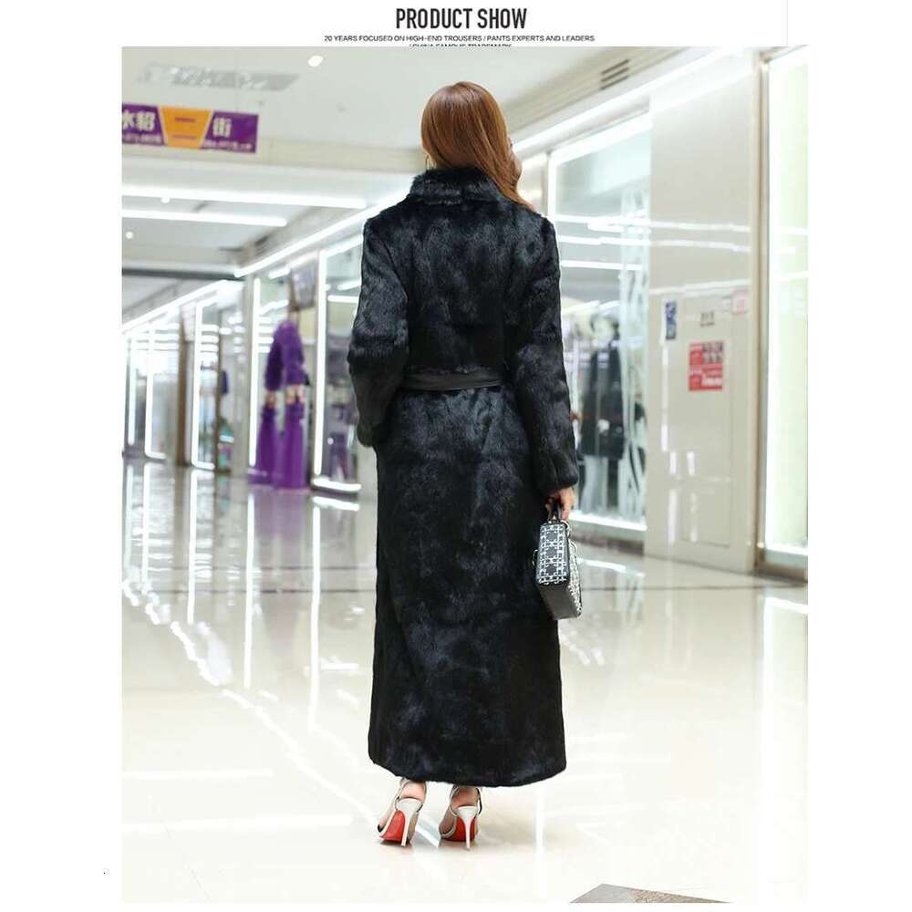 New Real Genuine Natural Rabbit Coat Women's Stand Collar X-Long Fashion Fur Jacket Outwear Custom Any Size Designer