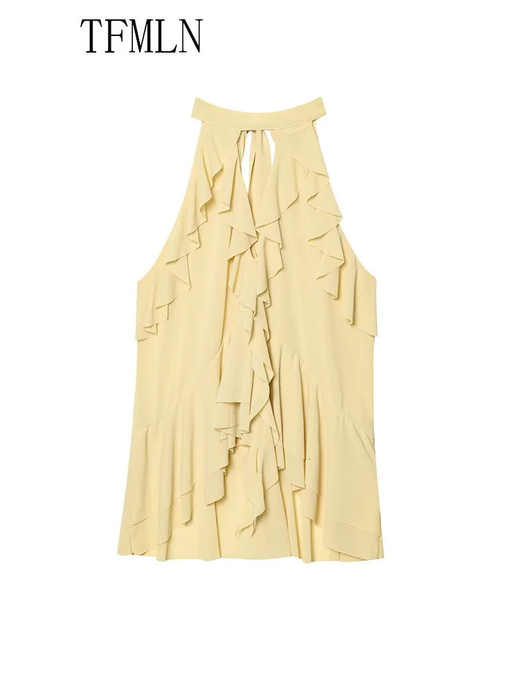 TFMLN Summer Women Tierred Halter Blouse Fashion Sleeveless Ruffles Thin Causal Chic Tops Sweet High Street Ladies 250520