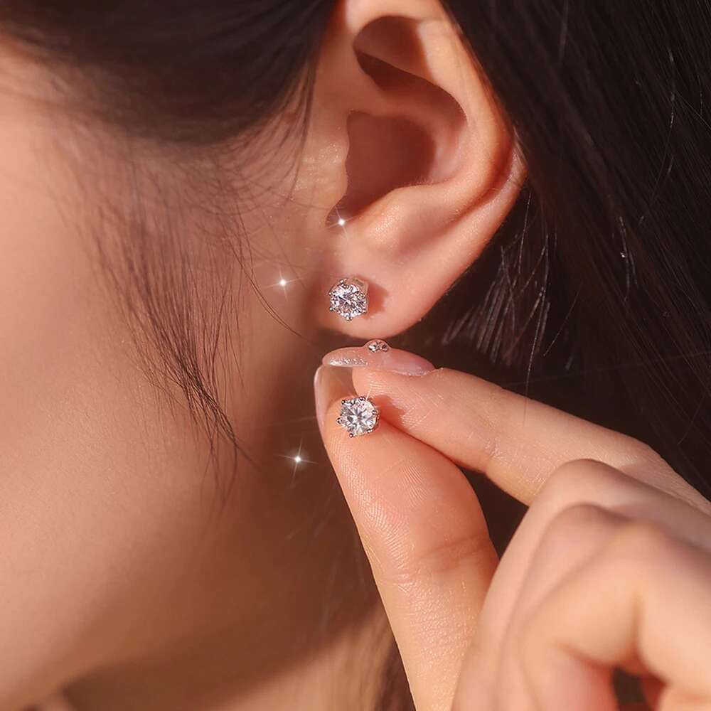 0.1-3ct Moissanite Stud Earring for Women Men Round D Color Diamond 925 Sterling Silver 18K Gold Plated Jewelry with Certificate
