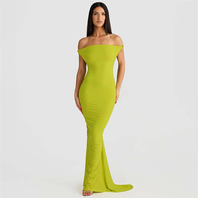 Halter Dress Feng Spring Summer Women S New Hanging Neck Large Open Back Pleated Wrapped Hip Sexy Long Dress Maxi Dress