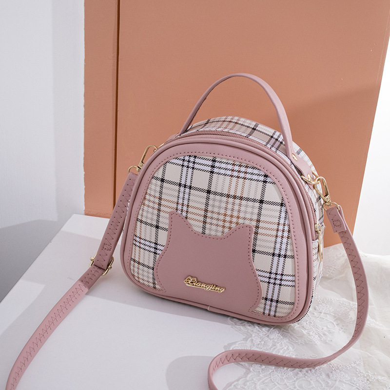 High quality brand high-quality women's 2025 new style grid pattern comparison cat face letter label handbag shoulder casual mobile phone gift ba