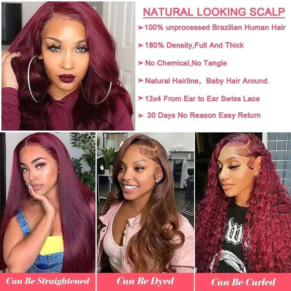 99j Bury 200 Density 13x4 13x6 Full Preplucked Colored Straight Frontal Wig HD Transparent Lace Human Hair Wigs