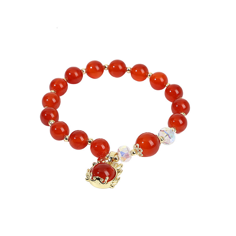 The Chinese style beads lucky Year of the Loong fortune coins agate red rope temple bracelet female