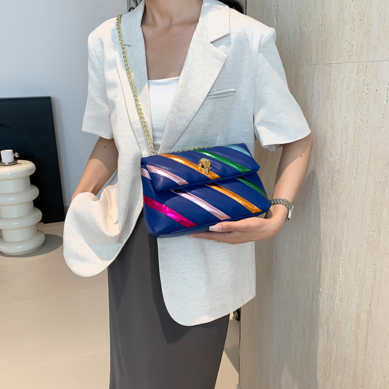 2024 Summer New Women's blocked Splicing Color Bar Chain Simple and Fashionable Single Shoulder Crossbody Eagle Head Bag
