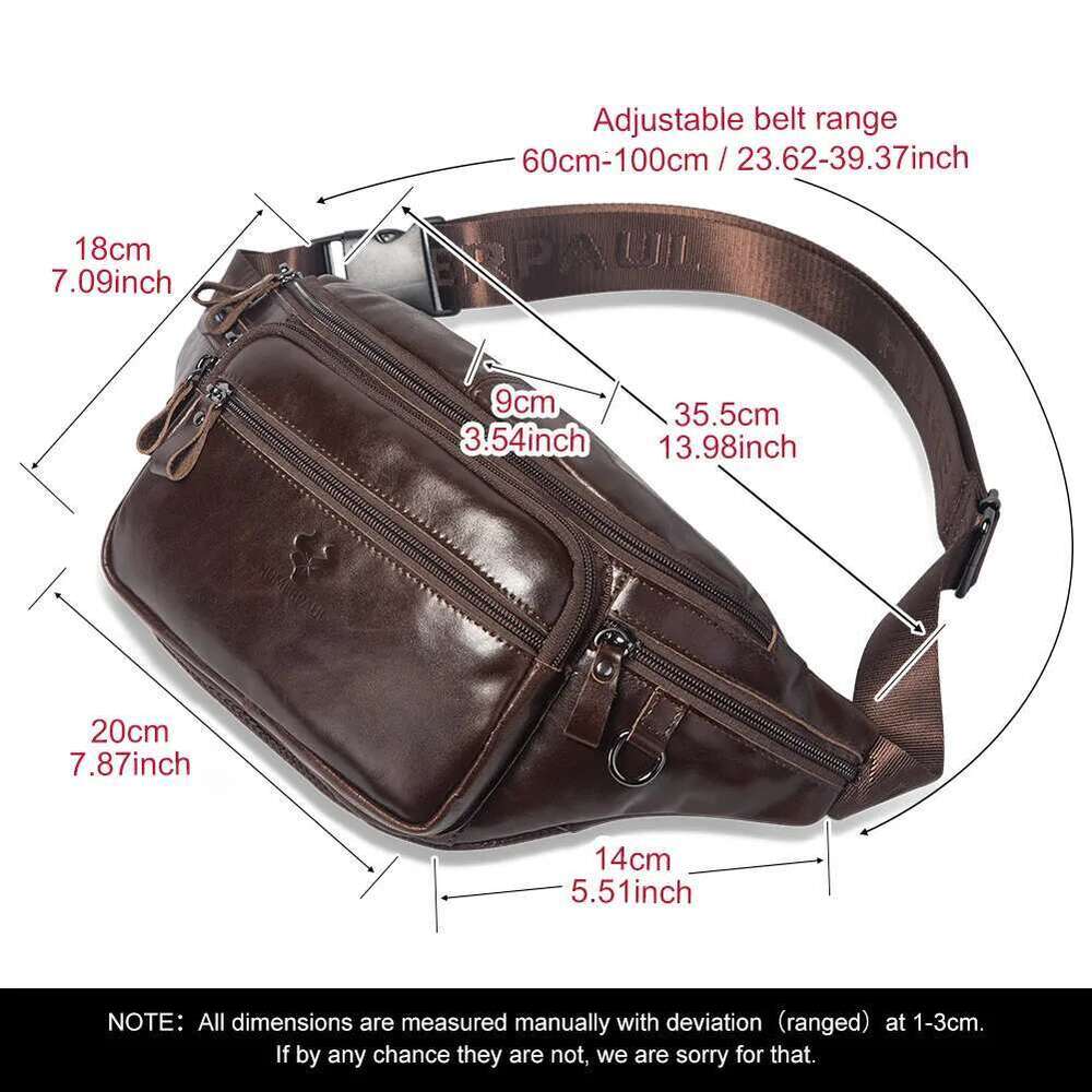 HUMERPAUL Genuine Leather Waist Casual Fanny Pack For Men Multifunction Outdoor Chest Bag Phone Pouch Travel Crossbody Bages
