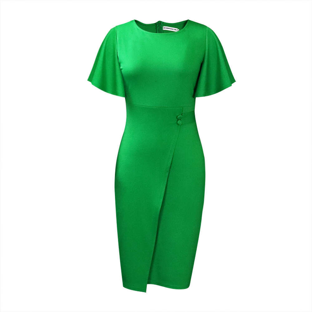 Women's Wear Large Women's Fashion And Elegance Commuting OL Pencil Skirt Lotus Leaf Sleeves Wrapped Hip Dress