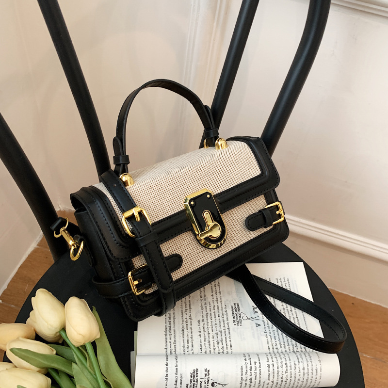Spring and summer women's new bag hand-held small square bag with contrasting color design crossbody handbag retro fashion women's single sh