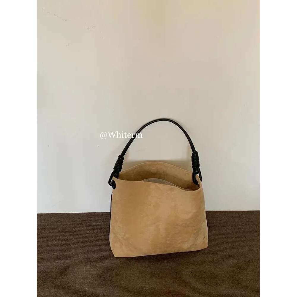 2024 New Version Of Instagram Retro Suede Contrasting Color Single Shoulder Bucket Bag Large Capacity Portable Totes