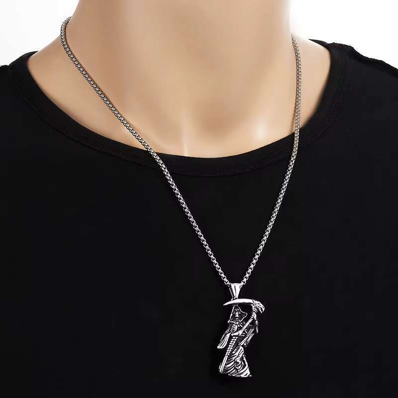 Death's Scythe Grim Reaper Pendant Stainless Steel Santa Muerte God of Death Necklace