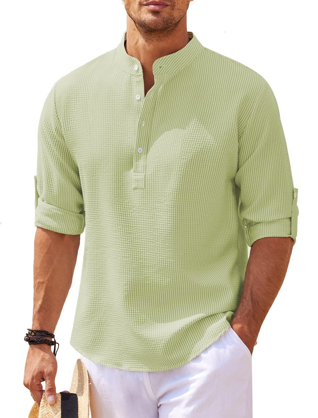 Designer Clothing 2025 Long Sleeved Stand Up Collar Open Top Pineapple Checkered Men's Casual Shirt Casual Top 2025 New Style