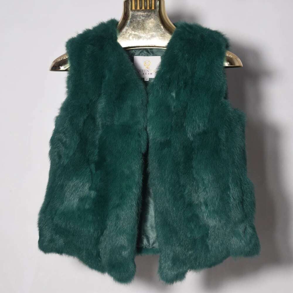 Fancy Rani Real Rabbit Fur Vest Short Natural Jacket For Women Fashion Leather Autumn Winter Spring Outwear High Quality Designer