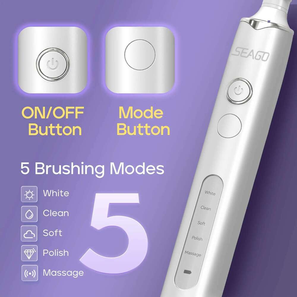 Seago Rotating Electric Rechargeable Teeth Cleaning with 8 Brush Toothbrush Heads 5 Modes Portable Smart Timer