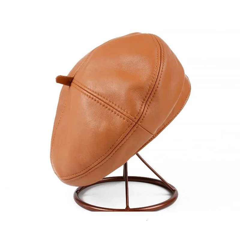 Women Beret Hat Genuine Leather Beret Caps Bucket Hats Caps High Quality Real Sheep Leather Berets Beanies 250520