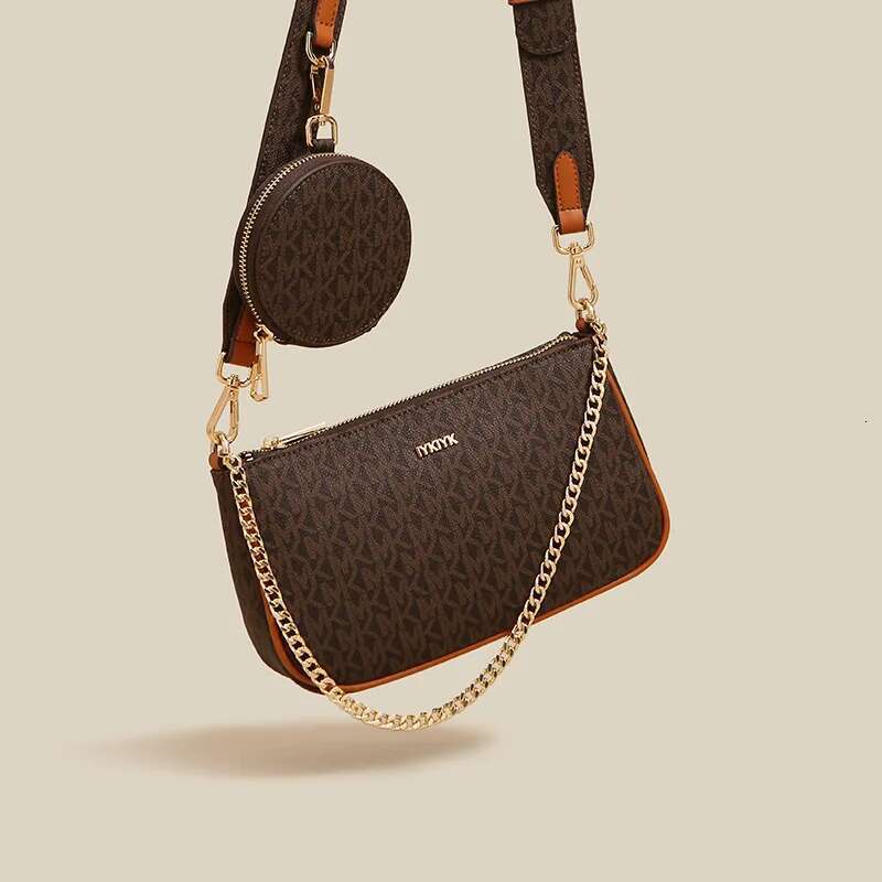 Fashion Old Flower Bag Girls Shoulder Crossbody Retro Two Women's Bags Printed Letters Chain Decoration PU Material