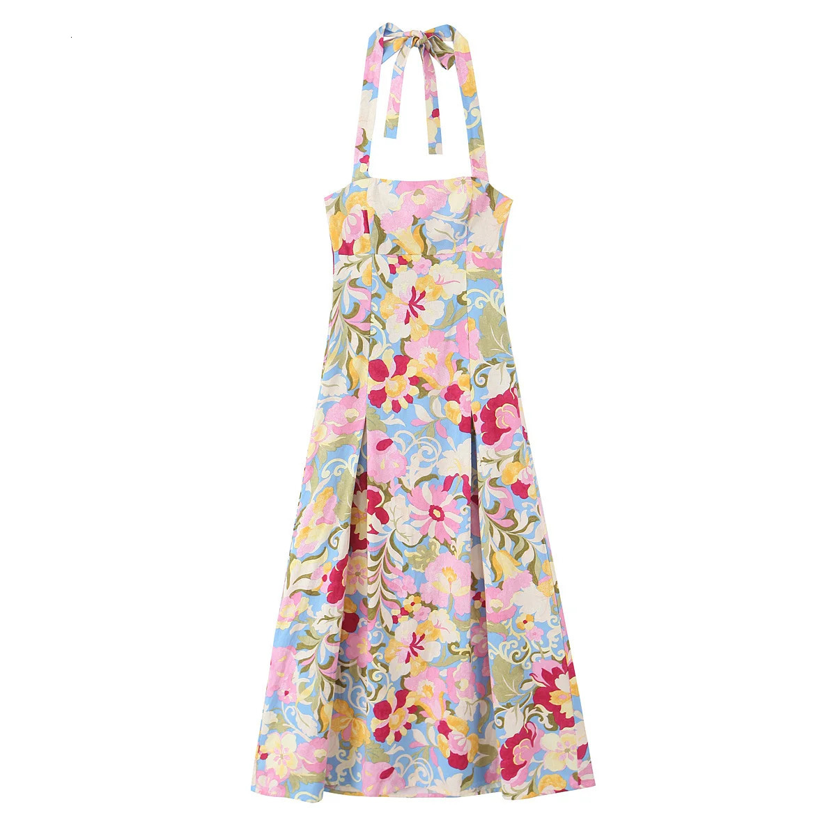 UNIZERA womens dress fashion print hanging neck strap pleated long temperament summer 250520