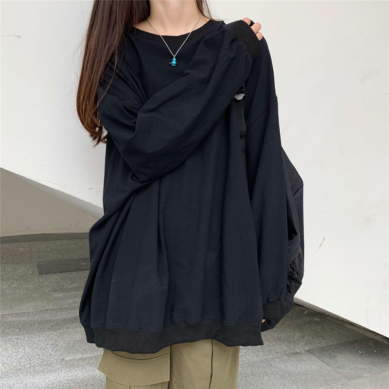 X1605 New autumn Korean loose large size solid color thin long-sleeved sweater female trend ins student women's clothing