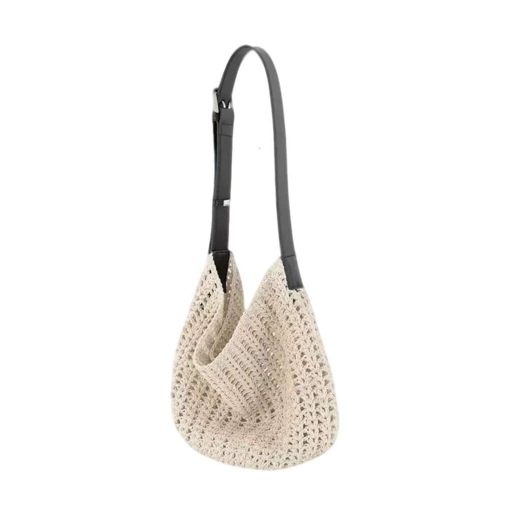 Women's Bohemian Beach Bucket Bag - Beige Nylon Drawstring Purse with Hollow Tassels, Waterproof Lightweight & Inner Pock