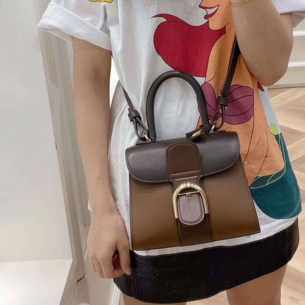 New Snow White Brillant Color blocked Box Leather Horseshoe Buckle Crossbody Bag Horizontal Handbag