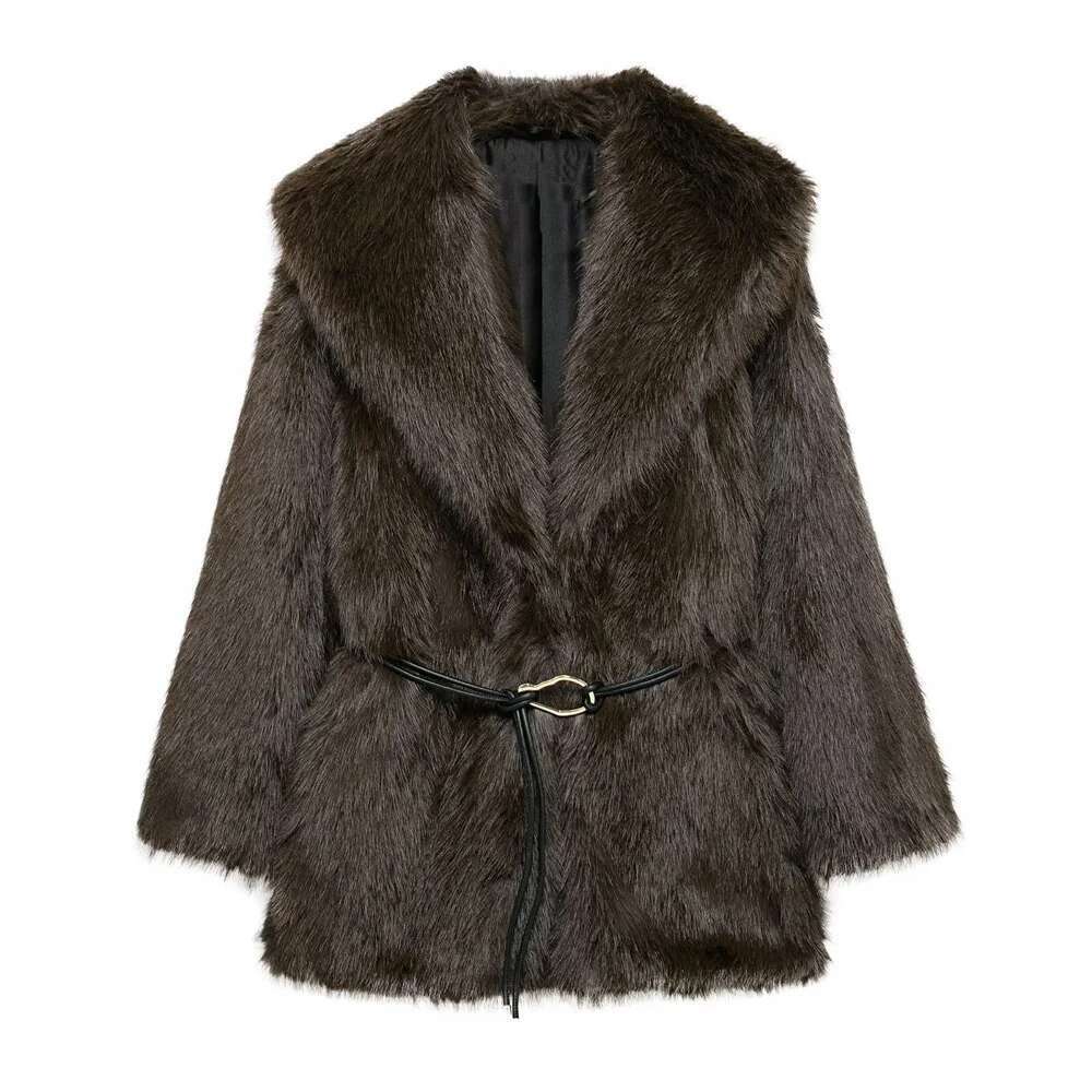 Zach Ailsa Women's Belt Decoration Collar Solid Color Medium Autumn/Winter New Long Sleeve Loose Coat