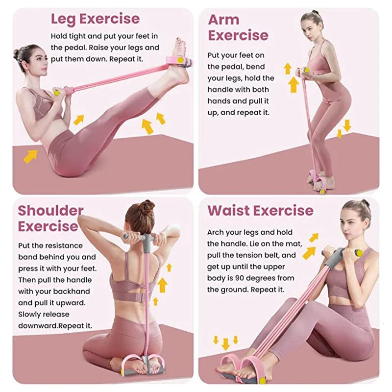 Resistance Band 4Tube Yoga Pedal Puller Elastic Pulling Rope Fitness Equipment for Abdominal Waist and Arm Training 250427