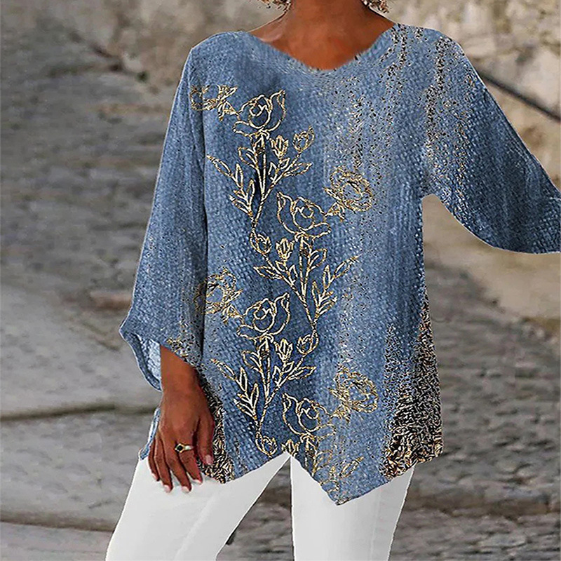 2025 New Designer Clothing Plus Size Women's T-shirt Casual Loose Print Long Sleeved V-neck Top Casual Trendy T-shirt