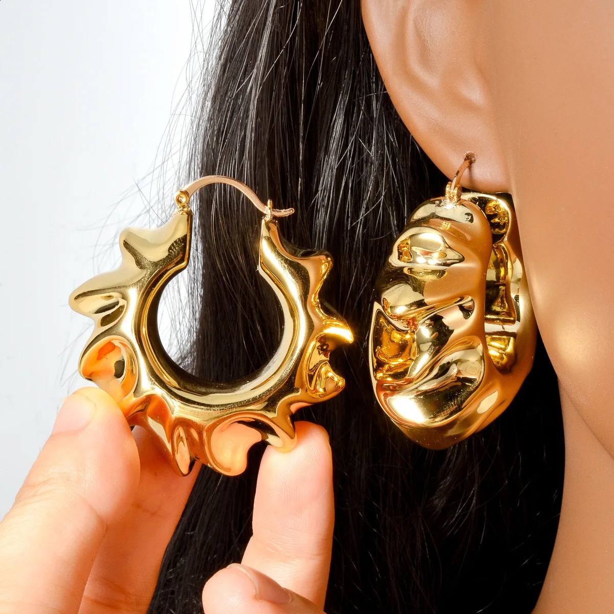 Fashion Geometry Hoop Earrings for Women Girl 18K Gold Plated Statement Big Earrings Vintage Jewellery Accessories Party Gift 250519