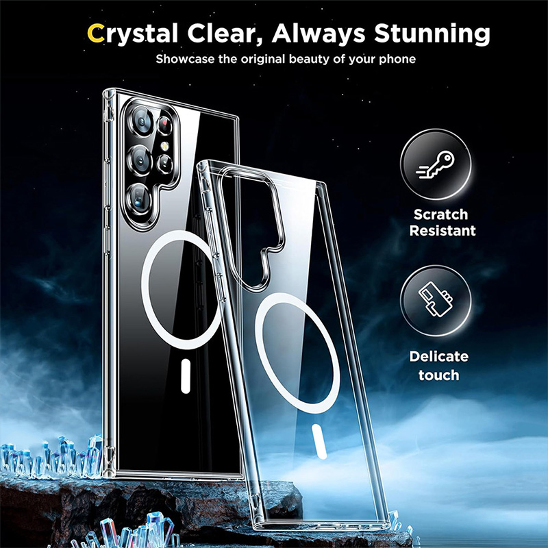 For Magsafe Clear Magnetic Phone Case For Samsung Galaxy S24 23 22 Ultra Plus Transparent Shockproof Wireless Charge Back Cover