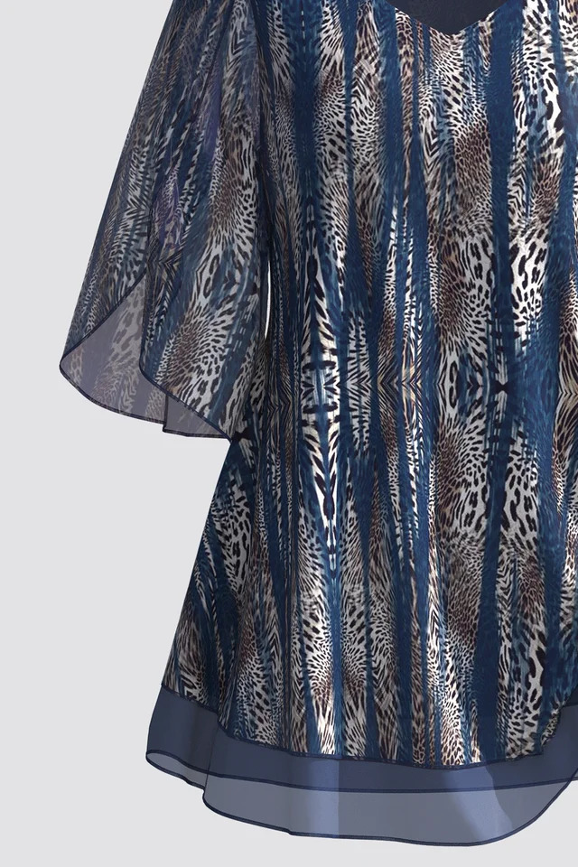 Summer Casual Tops Short Sleeve Women Blouse Plus Size Allover Leopard Print Cold Shoulder VNeck Blouses Loose Womens Clothing 250514