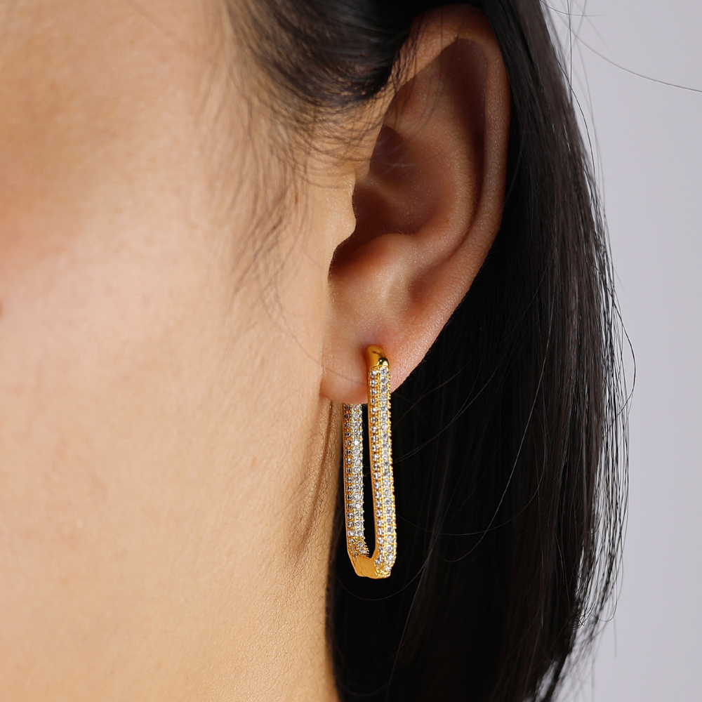 2025 NEW Fashion Minimalist Geometric Square Cubic Zirconia Big Huggies Hoop Earrings for Women Gold Color Wedding Jewelry Gift
