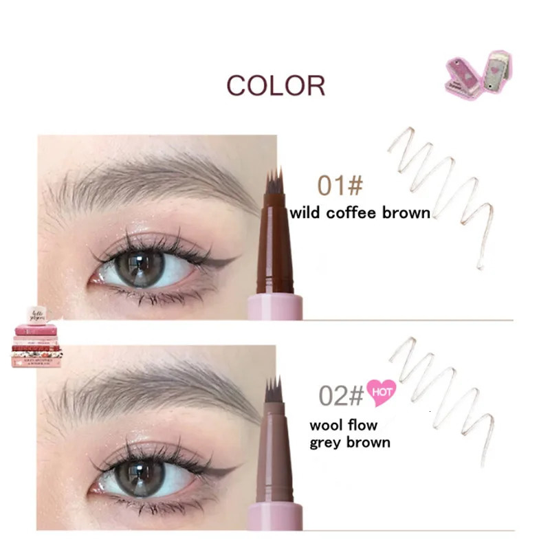 FLORTTE 4 Forks Liquid Eyebrow Pen Waterproof Natural Brows Enhancers Pencil Lower Eyelash Eyeliner Aegyo-sal Hair Line Definer 250515